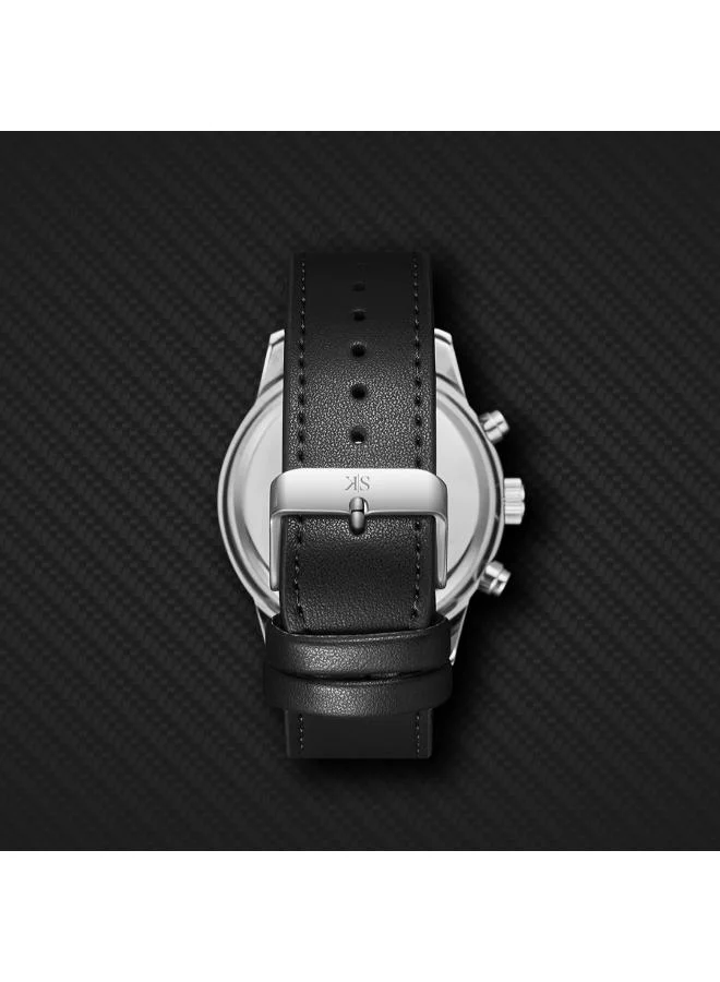 Kenneth Scott Black Kenneth Scott Men's Epson VX9J Movement Watch, Analog Display and Leather Strap - K24121-SLBBK, Black for Men | Best Price UAE