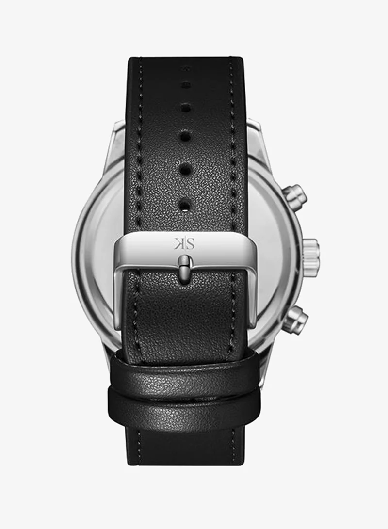 Kenneth Scott Kenneth Scott Men's Epson VX9J Movement Watch, Analog Display and Leather Strap - K24121-SLBBK, Black