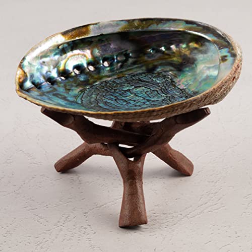 Wish Well 2 Piece Wooden Tripod Stand - 4" & 6" Hand-Carved Room Decor Holder ~ Ideal for Abalone Shell, Decorative Bowl, Crystal Ball, Sphere, Geode ~ Wood Display Stand & Perfect Crystal Holder - Image 4
