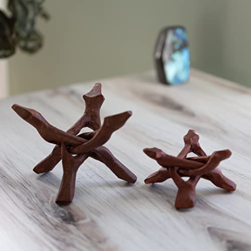 Wish Well 2 Piece Wooden Tripod Stand - 4" & 6" Hand-Carved Room Decor Holder ~ Ideal for Abalone Shell, Decorative Bowl, Crystal Ball, Sphere, Geode ~ Wood Display Stand & Perfect Crystal Holder - Image 3