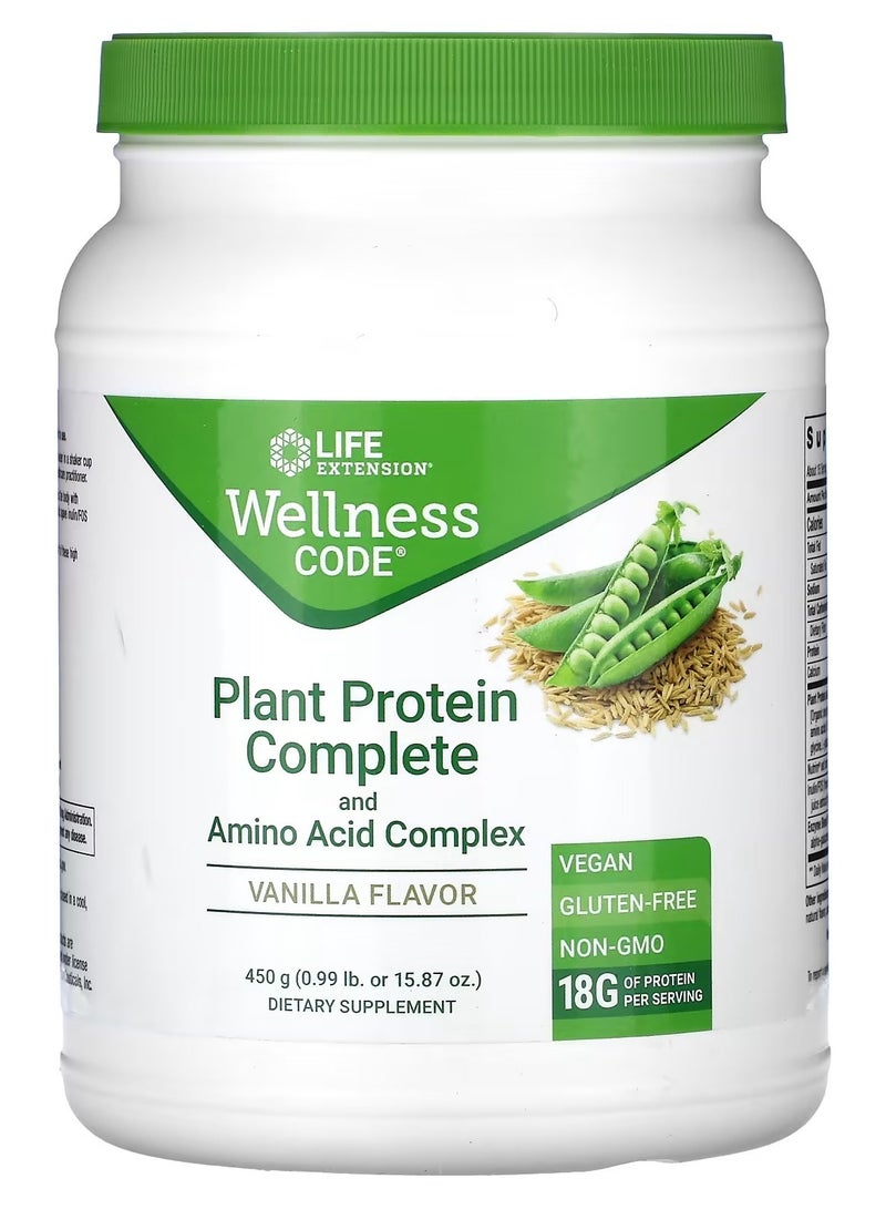 لايف إكستنشن Life Extension, Wellness Code، بروتين نباتي كامل ومركب أحماض أمينية، فانيليا، 0.99 رطل (450 جم) - Image 1