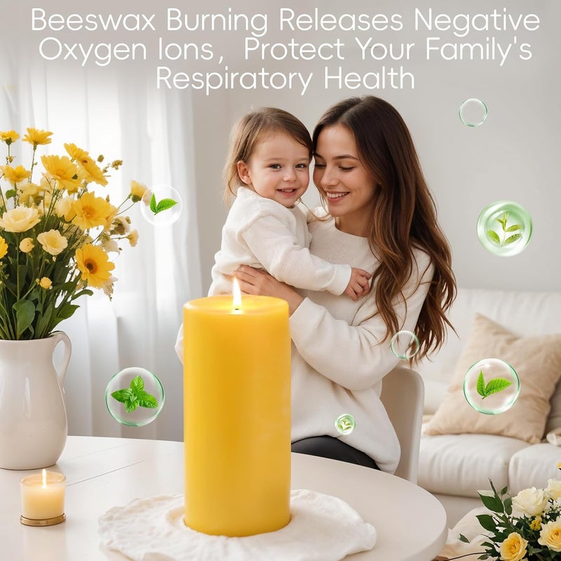 MAKALONE 4 Pack Natural Beeswax Pillar Candles,100% Pure Beeswax Candles-380 Hours Long Burning,2.8x6in Unscented Bees Wax Candle for Home,Prayer,Emergency,Dripless Smokeless Organic Pillar Candle Bluk - Image 5