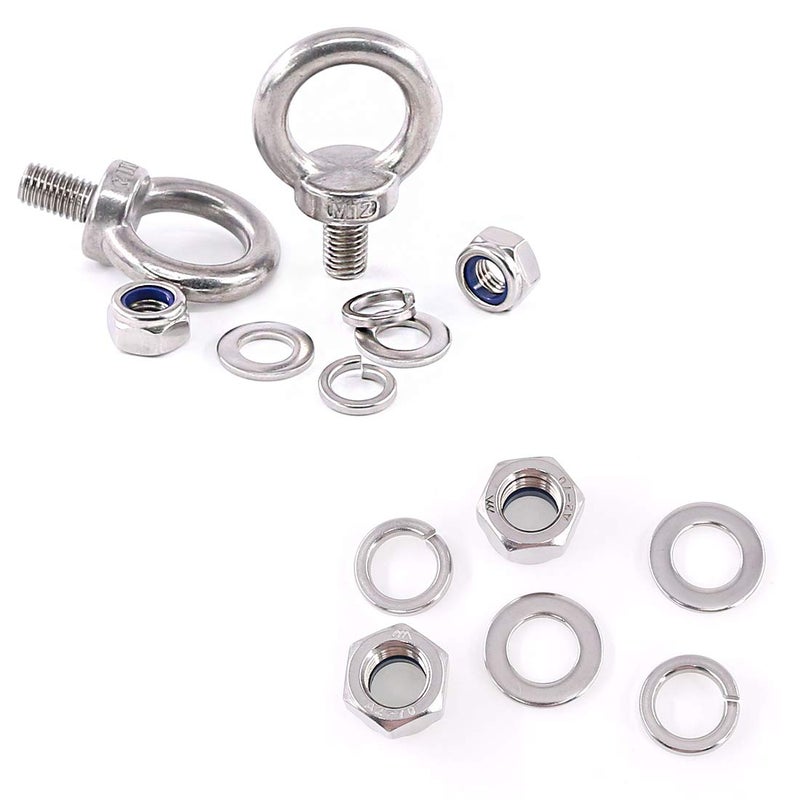 Glarks 8Pcs M12 Heavy Duty Screw Bolt, 304 Stainless Steel Male Thread Machinery Shoulder Lifting Ring Eye Bolt with Lock Nuts/Lock Washers/Flat Washers Set - Image 4