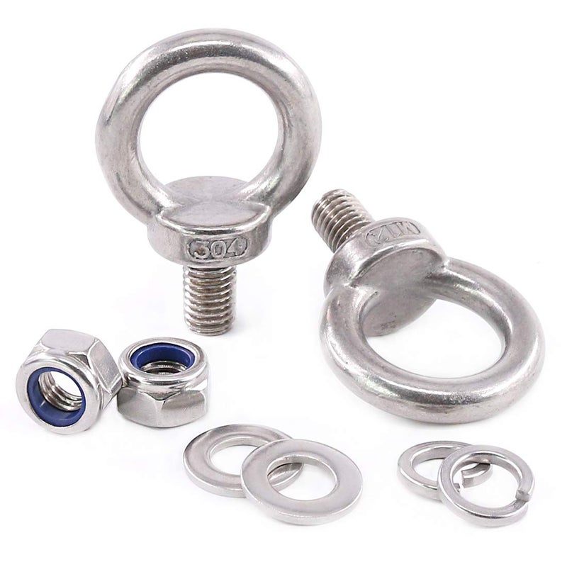 Glarks 8Pcs M12 Heavy Duty Screw Bolt, 304 Stainless Steel Male Thread Machinery Shoulder Lifting Ring Eye Bolt with Lock Nuts/Lock Washers/Flat Washers Set - Image 1