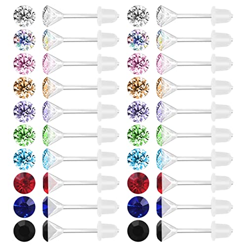 AoedeJ 40 Pcs Colorful Earrings Cubic Zirconia Earrings Studs Hypoallergenic With Plastic Post For Women Multipack (3mm) - Image 1