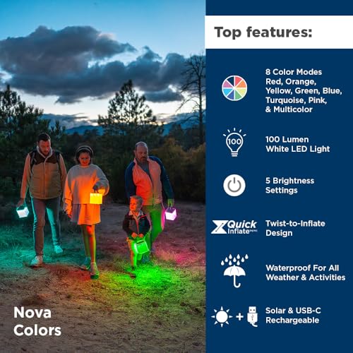 LuminAID Nova Colors Solar Camping Lantern - Twist-to-Inflate LED Lamp with 8 Color Modes Perfect for Camping, Hiking, Travel and More - Emergency Light for Power Outages, Hurricane, Survival Kits - Image 2