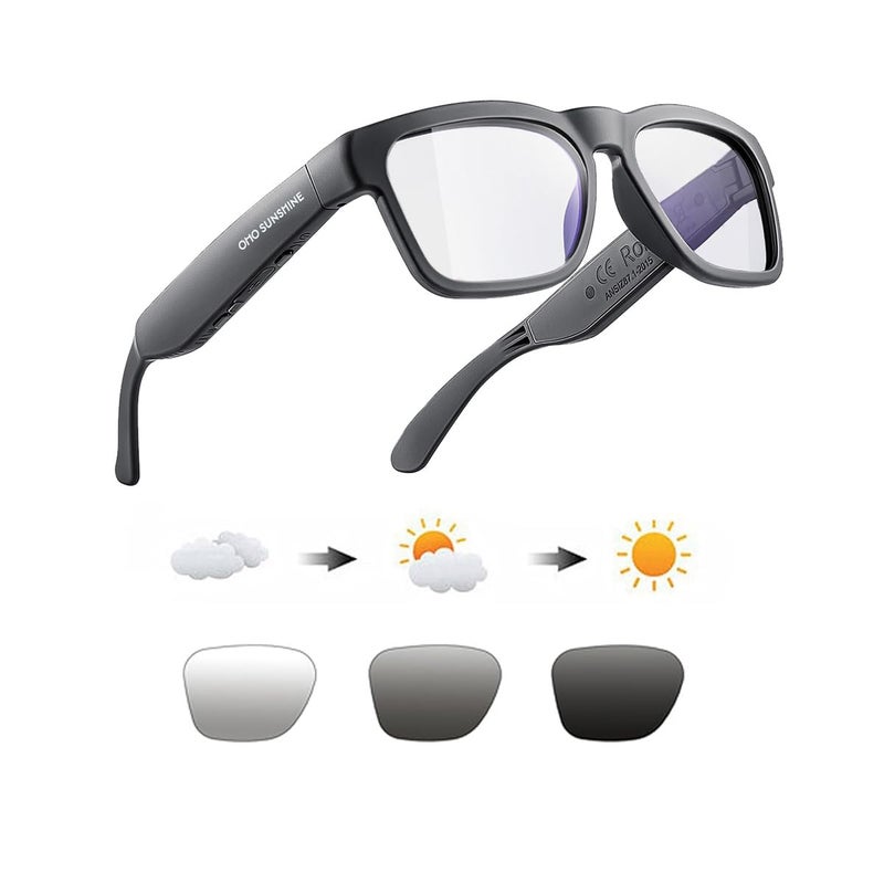 OhO sunshine OhO Smart Glasses,Polarized Sunglasses with Bluetooth Speaker,Athletic/Outdoor UV Protection and Voice Control,Unisex(Transitional Blue Light Lens) - Image 1