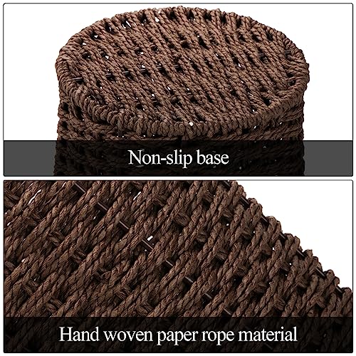Bekith 2 Pack Small Wicker Waste Paper Basket Woven Basket Trash Can Wastebasket, Decorative Round Garbage Container Bin for Bedroom, Bathroom, Home Offices, Laundry, Brown - Image 3