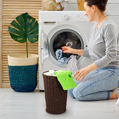 Bekith 2 Pack Small Wicker Waste Paper Basket Woven Basket Trash Can Wastebasket, Decorative Round Garbage Container Bin for Bedroom, Bathroom, Home Offices, Laundry, Brown - Image 5
