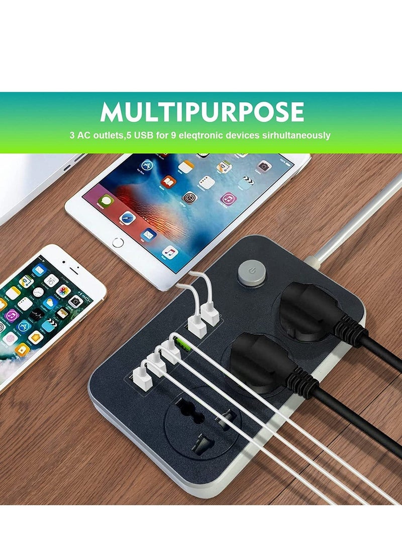 BGM Power Strips Extension Cord 3 Outlets, Power Socket with 6 USB Ports Universal Charging Socket with 2M Bold Extension Cord  - Image 5
