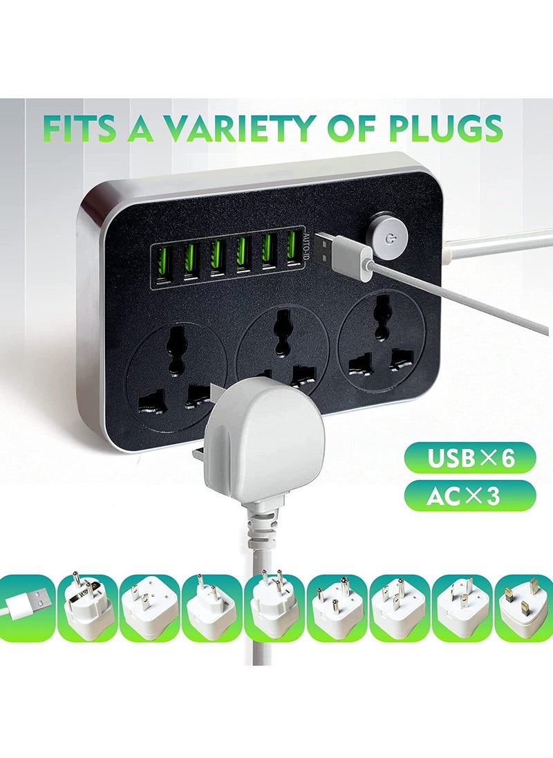BGM Power Strips Extension Cord 3 Outlets, Power Socket with 6 USB Ports Universal Charging Socket with 2M Bold Extension Cord  - Image 4
