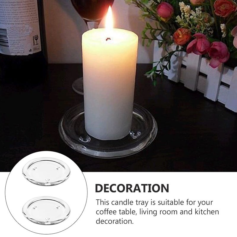 2Pcs Home Round Candle Trays Glass Simple Candle Holders Table Decorations - Image 4