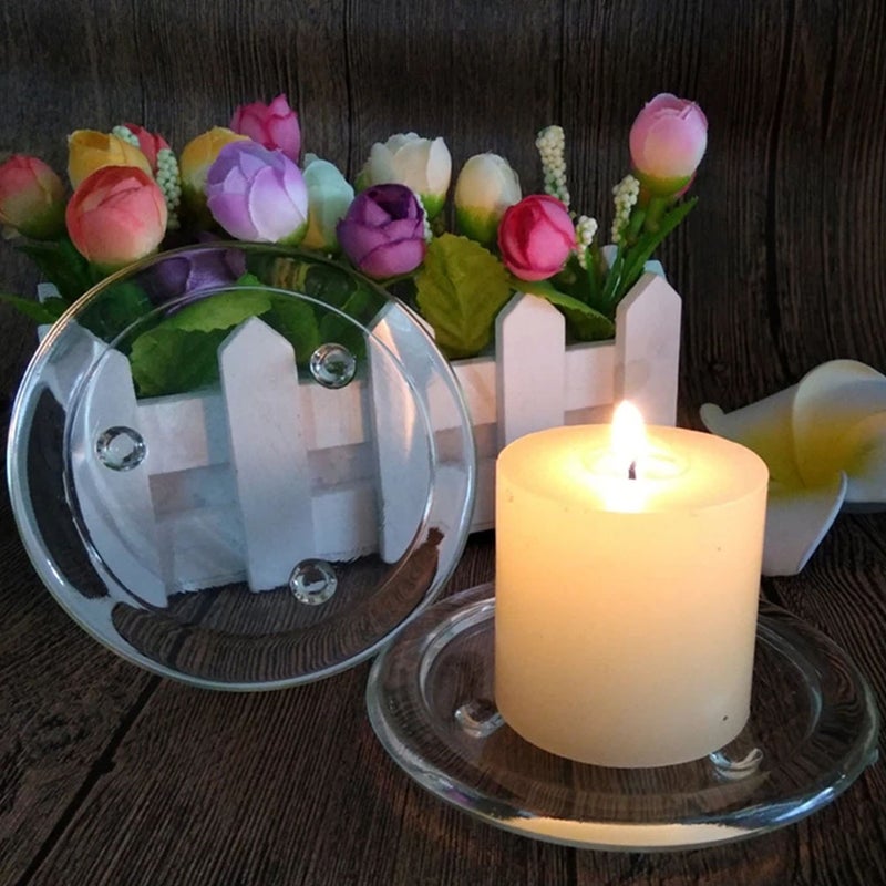 2Pcs Home Round Candle Trays Glass Simple Candle Holders Table Decorations - Image 5
