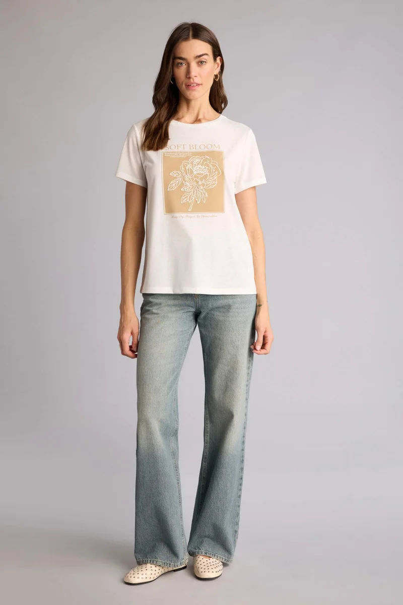 Defacto Regular Fit Crew Neck Flower Short Sleeve T-Shirt
