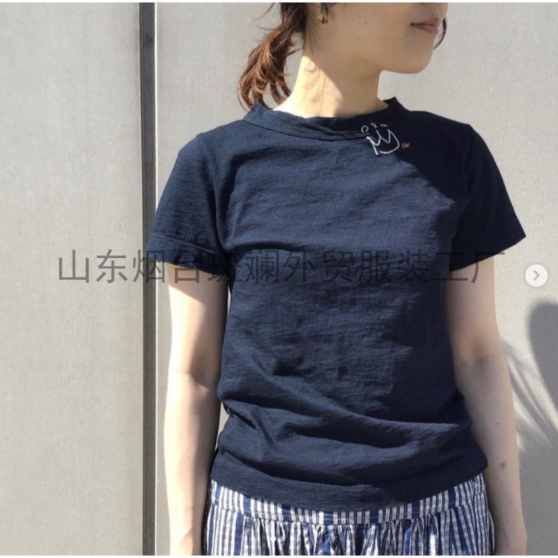 Directly Supplied from the Original Factory, Foreign Trade Clothing Cc45R with Crown Embroidery Short-Sleeve T-Shirt, Same Style Embroidered Bamboo Cotton Short-Sleeve Shirt - Image 2