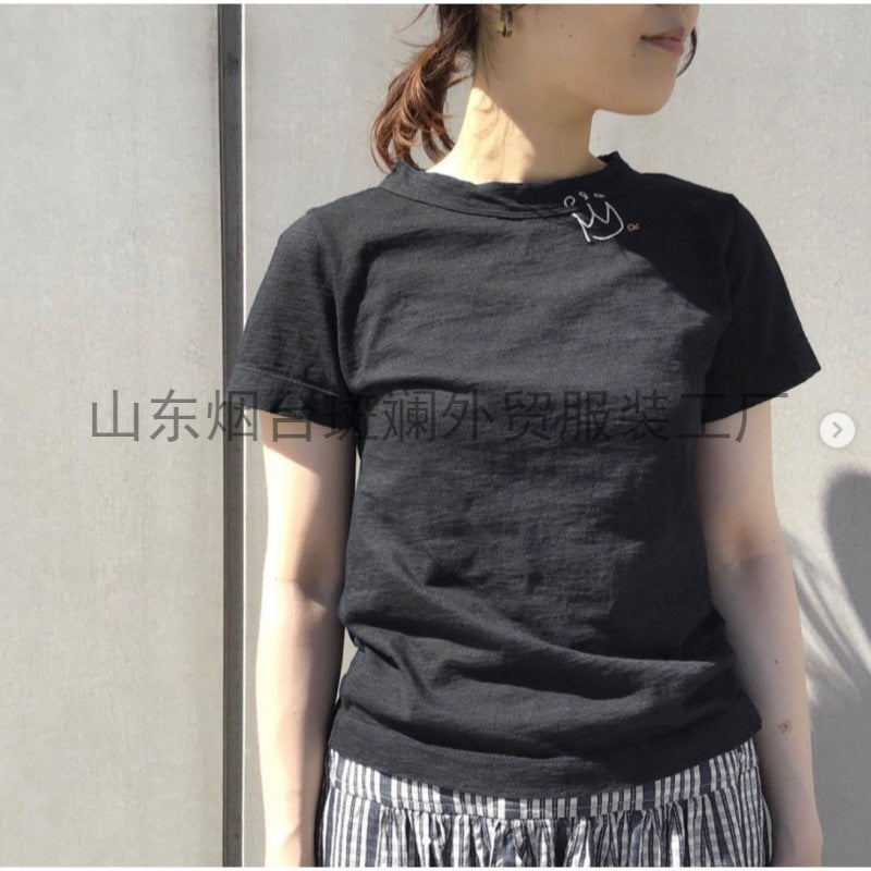 Directly Supplied from the Original Factory, Foreign Trade Clothing Cc45R with Crown Embroidery Short-Sleeve T-Shirt, Same Style Embroidered Bamboo Cotton Short-Sleeve Shirt - Image 4