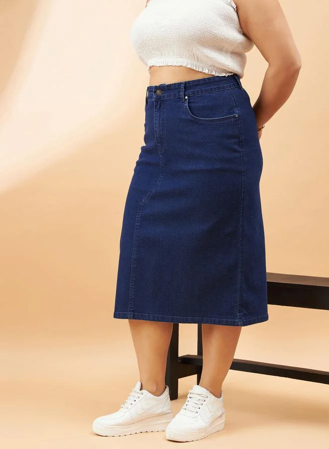 SASSAFRAS Plus High Rise Denim Skirt with Belt Loops by Styli