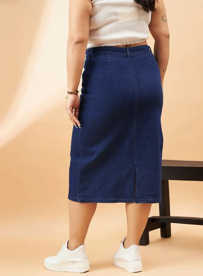 SASSAFRAS Plus High Rise Denim Skirt with Belt Loops by Styli