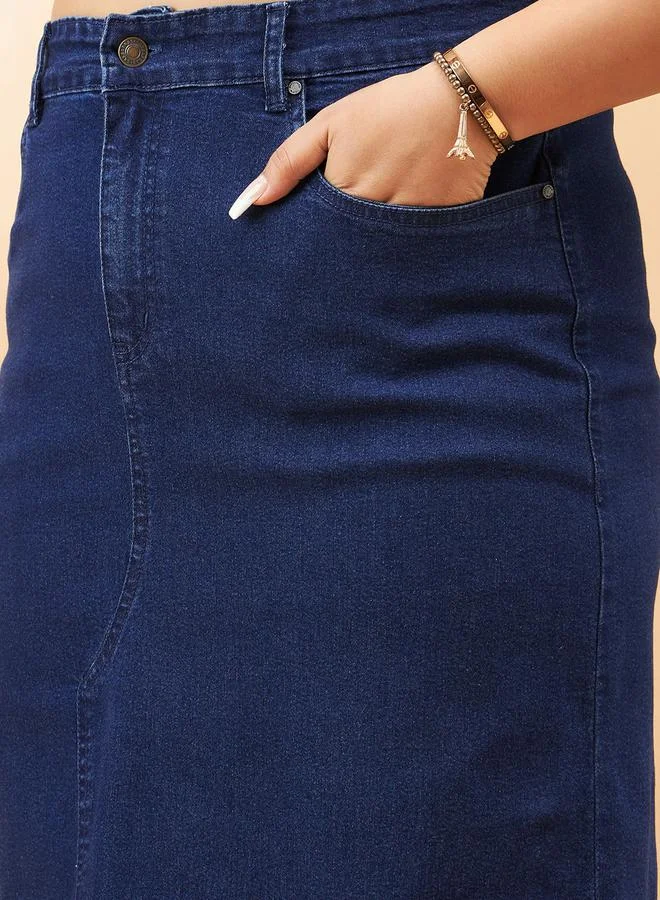 SASSAFRAS Plus High Rise Denim Skirt with Belt Loops by Styli