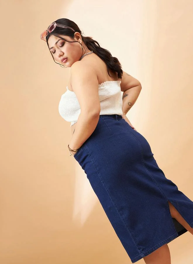 SASSAFRAS Plus High Rise Denim Skirt with Belt Loops by Styli