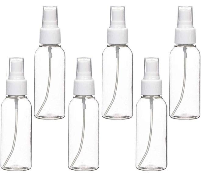 MOMENT مجموعة 6 زجاجات رذاذ بلاستيكية، 2 أونصة/50 مل زجاجات رذاذ بلاستيكية شفافة فارغة مجموعة زجاجات سفر صغيرة قابلة لإعادة التعبئة، بيضاء شفافة - Image 1