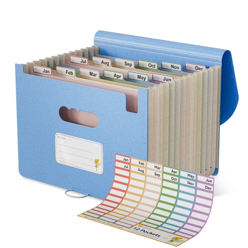 EcoStash Accordion File Organizer, 12-Pocket Wheat Straw Expanding File Folder, Portable Monthly Bill & Tax Receipt Organizer, Letter/A4 Size Document Holder with Colorful Tabs-UN Blue - Image 1