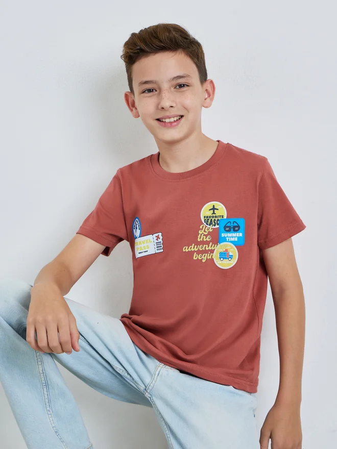 Styli Teen Boys Graphic Print Round Neck T-Shirt