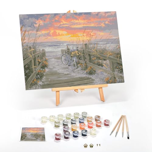 Ledgebay DIY Paint by Numbers Kit for Adults Framed Canvas Beginner to Advanced Paint by Numbers Kit Kits Include Acrylic Paint Set Brushes Tabletop Easel Morning Ride 12 x 16 Framed