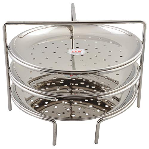 Jain Stainless Steel Idiyappam Stand (Big Size) with 3 Plates | Momos Steamer | Vegetable Steamer Utensil, Pack of 1 - Silver Color -[Height 15cm: Width 19cm] - Image 1