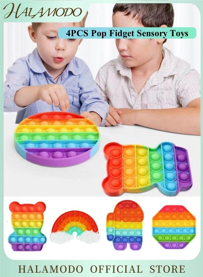HALAMODO 4PCS Pop Fidget Sensory Toys Autism Special Needs Stress Relief Silicone Pressure Relieving Toys Round and Square Squeeze Toys for Kids Children Adults  - Image 1