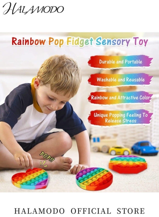HALAMODO 4PCS Pop Fidget Sensory Toys Autism Special Needs Stress Relief Silicone Pressure Relieving Toys Round and Square Squeeze Toys for Kids Children Adults  - Image 2