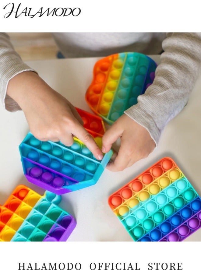 HALAMODO 4PCS Pop Fidget Sensory Toys Autism Special Needs Stress Relief Silicone Pressure Relieving Toys Round and Square Squeeze Toys for Kids Children Adults  - Image 5