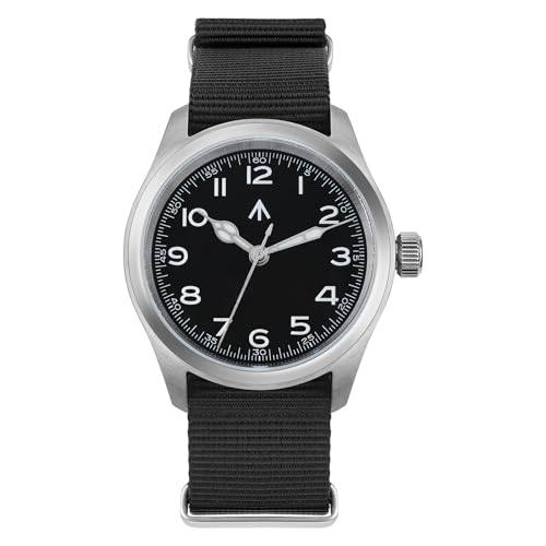 TACTICAL FROG Militado ML08 Japanese Sweep VH31 Field Watch 38mm Men's Military Watch Sapphire Crystal 10 ATM Waterproof Analog Watches for Men and Women, Black Dial Nylon Strap - Image 1