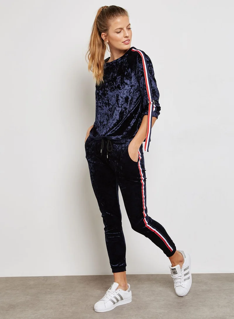 Ginger Contrast Tape Paneled Velvet Joggers Set
