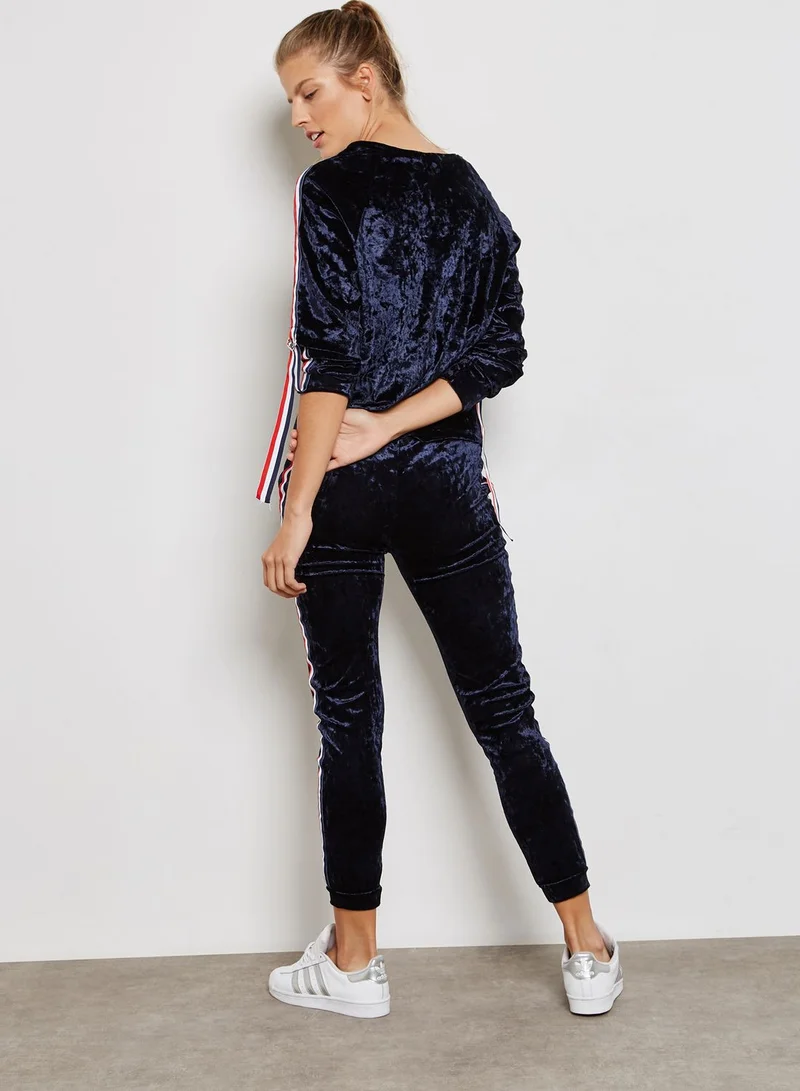 Ginger Contrast Tape Paneled Velvet Joggers Set