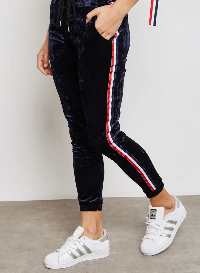 Ginger Contrast Tape Paneled Velvet Joggers Set