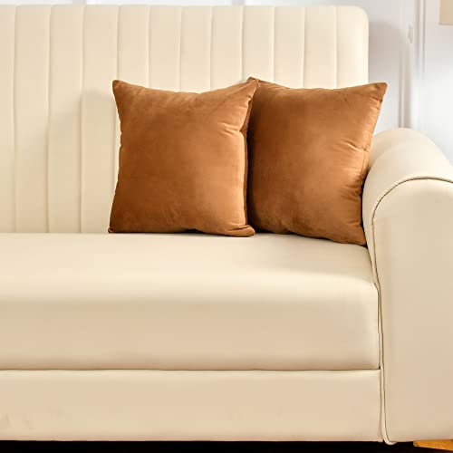 Yellow Weaves Soft Velvet Fabric Cushion Cover 12 X 12 Inches, Set of 2, (Golden Brown) - Image 1