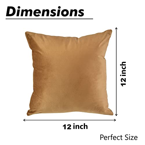 Yellow Weaves Soft Velvet Fabric Cushion Cover 12 X 12 Inches, Set of 2, (Golden Brown) - Image 4