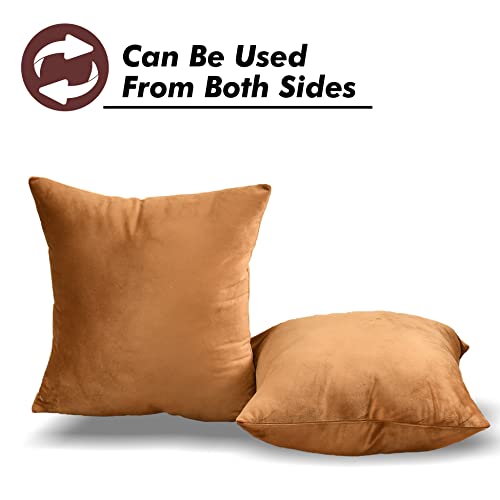 Yellow Weaves Soft Velvet Fabric Cushion Cover 12 X 12 Inches, Set of 2, (Golden Brown) - Image 5