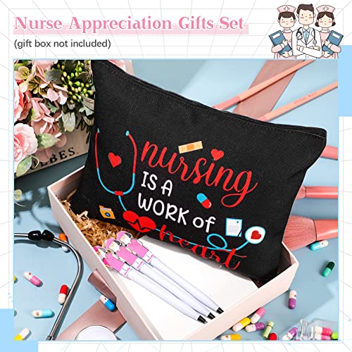 LEIFIDE 24 Pcs CNA Week Gifts 2025 Bulk Rn Nurses' Day Appreciation Gifts for Women Include 12 Canvas Makeup Cosmetic Bag with Zipper and 12 Ballpoint Pen Accessories for Graduation(Adorable Style) - Image 3