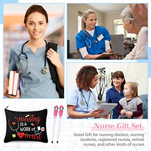LEIFIDE 24 Pcs CNA Week Gifts 2025 Bulk Rn Nurses' Day Appreciation Gifts for Women Include 12 Canvas Makeup Cosmetic Bag with Zipper and 12 Ballpoint Pen Accessories for Graduation(Adorable Style) - Image 5