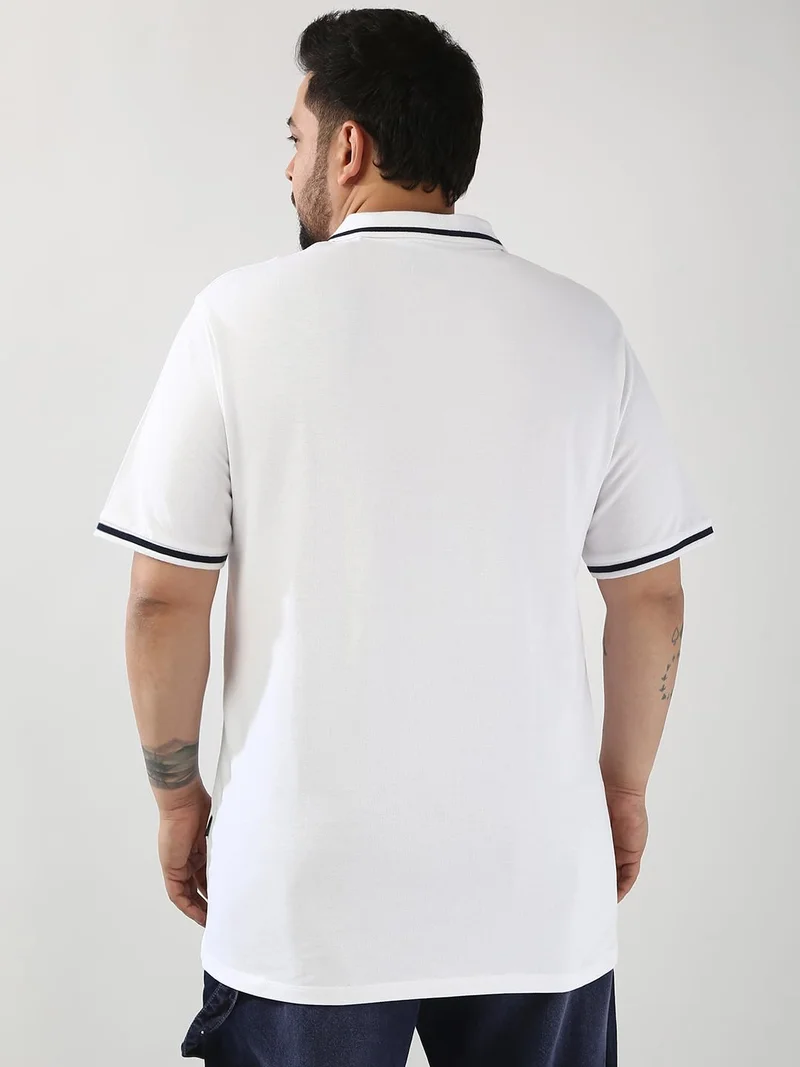 Urbano Fashion  Urbano Plus Men's White Solid Regular Fit Half Sleeve Cotton Polo T-Shirt  | Best Price UAE