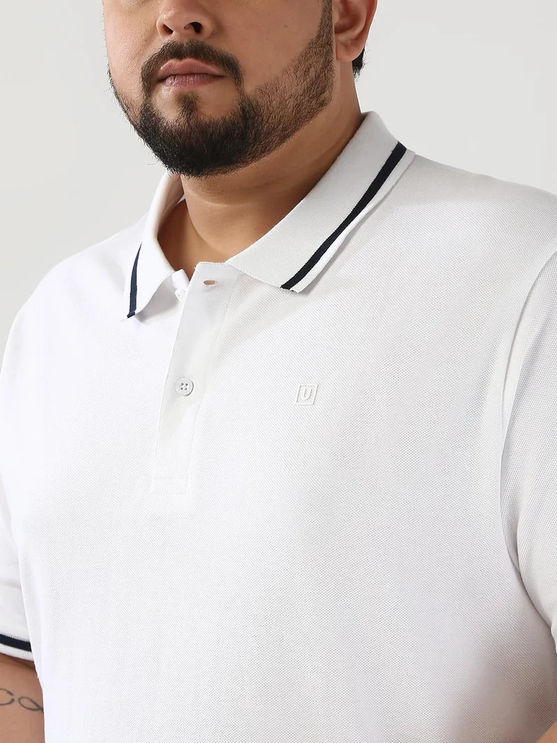 Urbano Fashion  Urbano Plus Men's White Solid Regular Fit Half Sleeve Cotton Polo T-Shirt  | Best Price UAE
