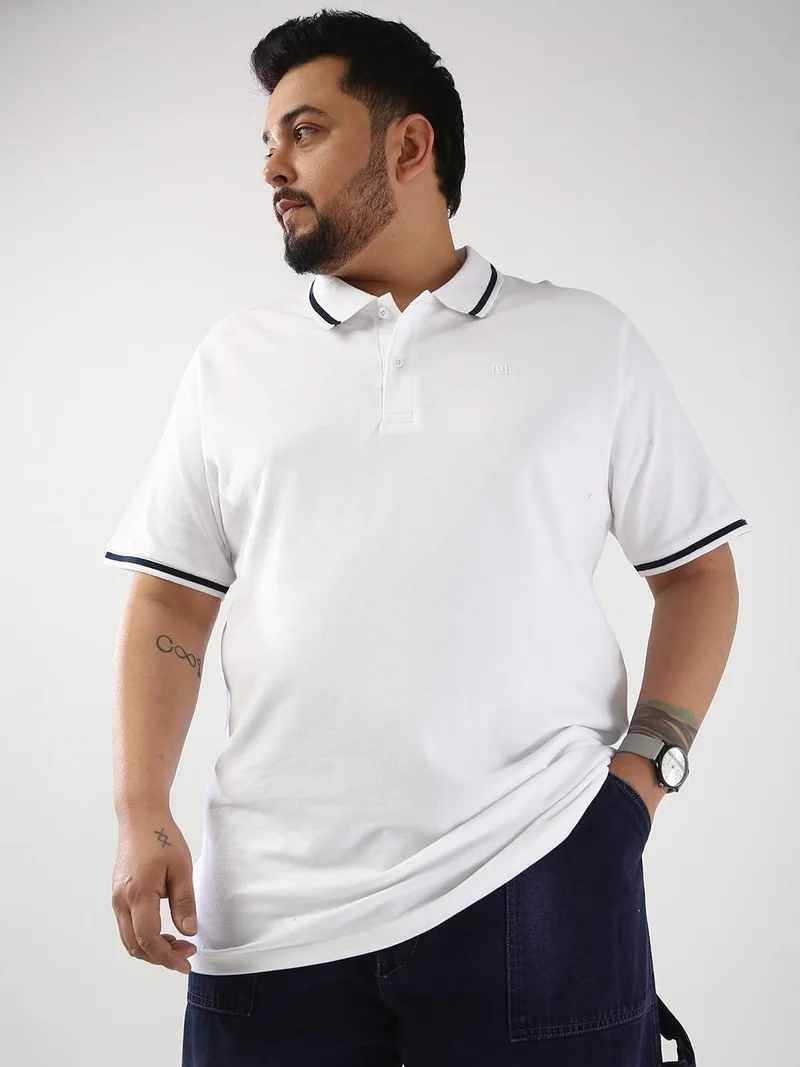 Urbano Plus Men's White Solid Regular Fit Half Sleeve Cotton Polo T-Shirt