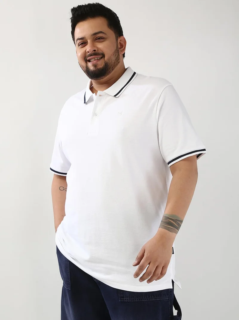 Urbano Fashion  Urbano Plus Men's White Solid Regular Fit Half Sleeve Cotton Polo T-Shirt  | Best Price UAE