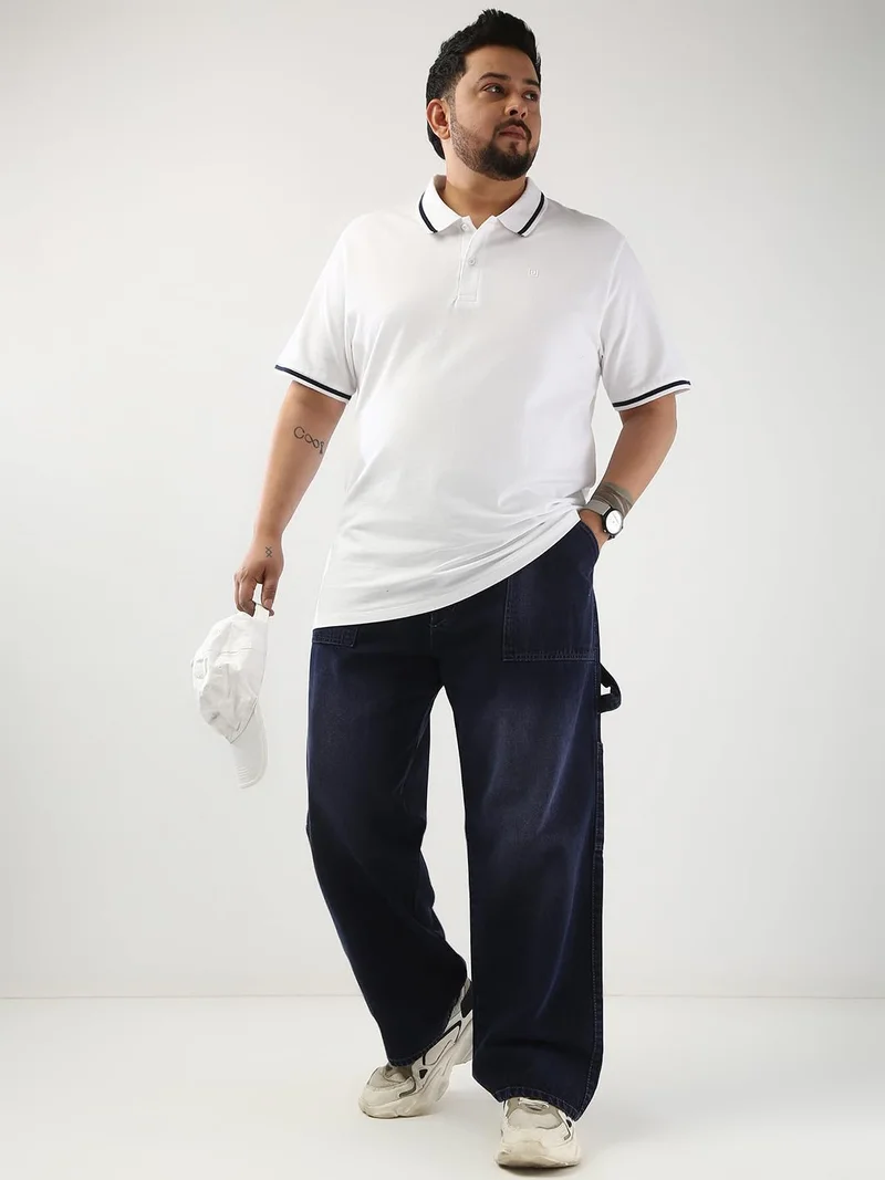Urbano Fashion  Urbano Plus Men's White Solid Regular Fit Half Sleeve Cotton Polo T-Shirt  | Best Price UAE