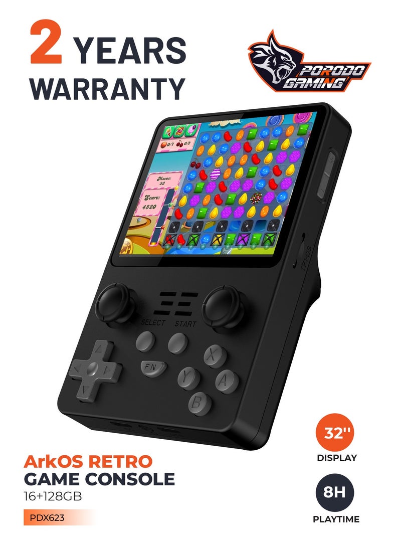 porodo Gaming ArkOS Retro Game Console 3.5 inch Display / Storage 16G+128G / 8Hrs Play Time / Type-C Charging - Black - Image 1