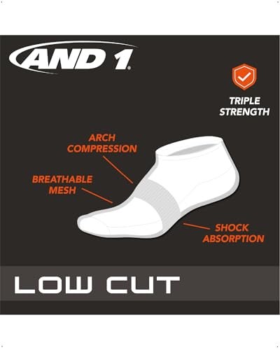 AND1 Mens Low Cut Socks - 12 Pack Performance Stretch Athletic Compression Sock for Men - Sports No Show Socks (6-12.5), Size 6-12.5, Black - Image 2