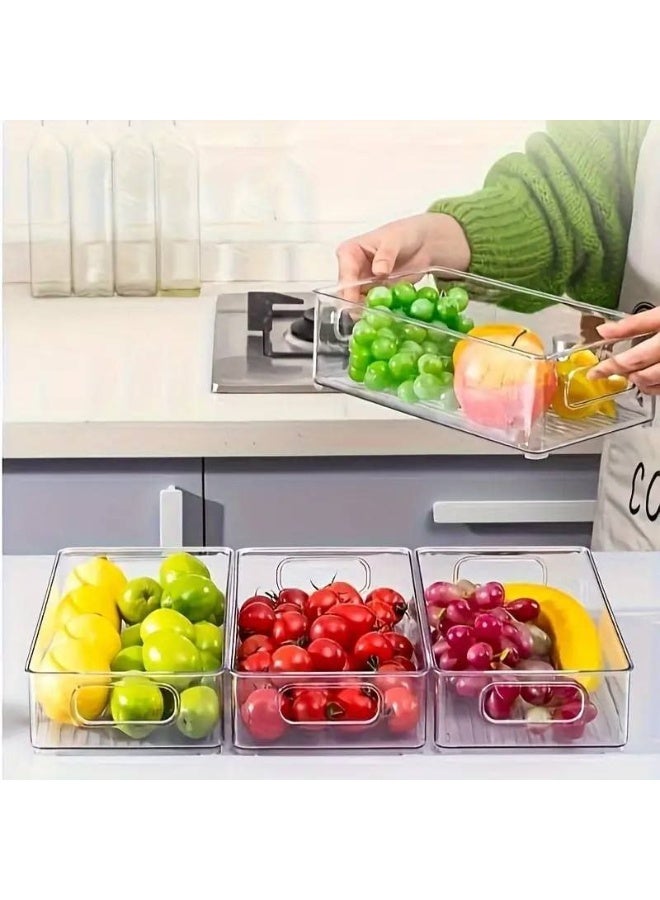 Refrigerator storage box set, clear and secure stackable storage boxes for kitchen, closet, office, laundry room, bathroom, or food storage, 2 pieces - Image 1