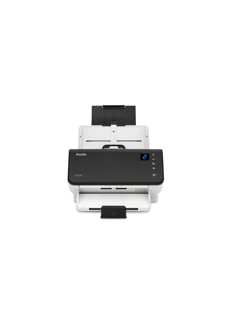 Kodak alaris Alaris E1030 Scanner with Passport Flatbed Accessory, 30 PPM Simplex, 60 IPM Duplex, 600 DPI Optical Resolution, 80 Sheet ADF, Dual CIS Sensors, OCR & Perfect Page Technology, Intelligent Document Protection, Multi Feed Detection, USB 3.0 Connectivity, Scan to PDF TIFF JPEG PNG RTF TXT, Long Document Mode 118 Inches, 4000 Daily Duty Cycle, ID Card Passport Insurance Card Support, ENERGY STAR & EPEAT Certified, Professional Office Document Scanner White Black - Image 2